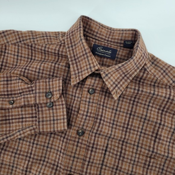 Roundtree & Yorke Other - Roundtree & Yorke Portuguese Flannel Shirt XL Brown Plaid Button Down Cotton